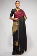 Pure Silk Pure Zari Grey Kanchipuram Saree with Zari Brocade on the body and Ganga Jamuna Border displayed on a mannequin
