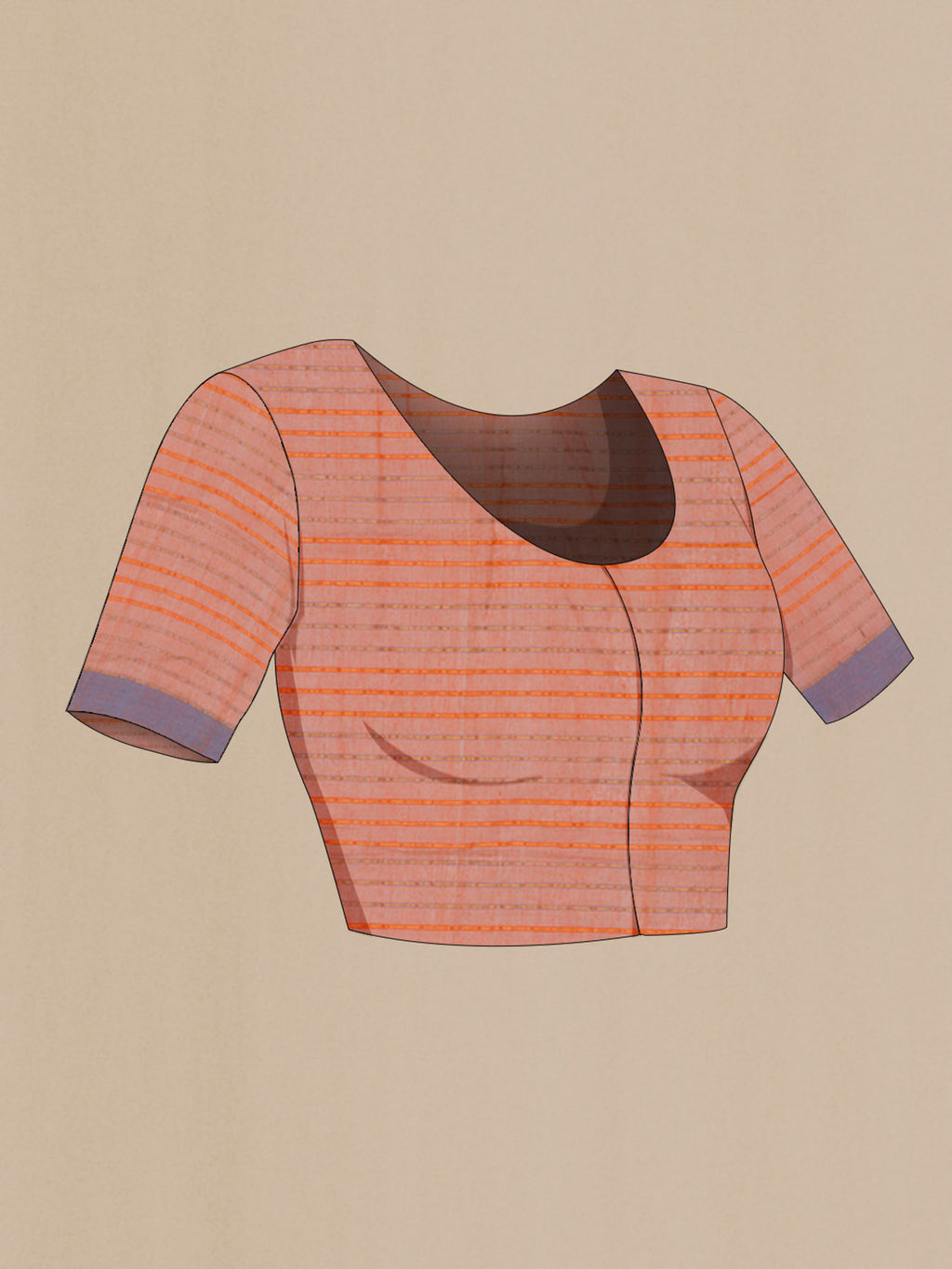 Close up image of the blouse of Mishri, a celebration of summer in Bengal cotton, is woven in fine 60-count cotton and drapes with natural comfort Soft stripes move in gentle linear patterns across the fabric, creating a lively yet balanced design The fine checks they form are a gentle reminder of crystal sugar, lending the saree its name Light, breathable, and effortlessly wearable for sunlit days