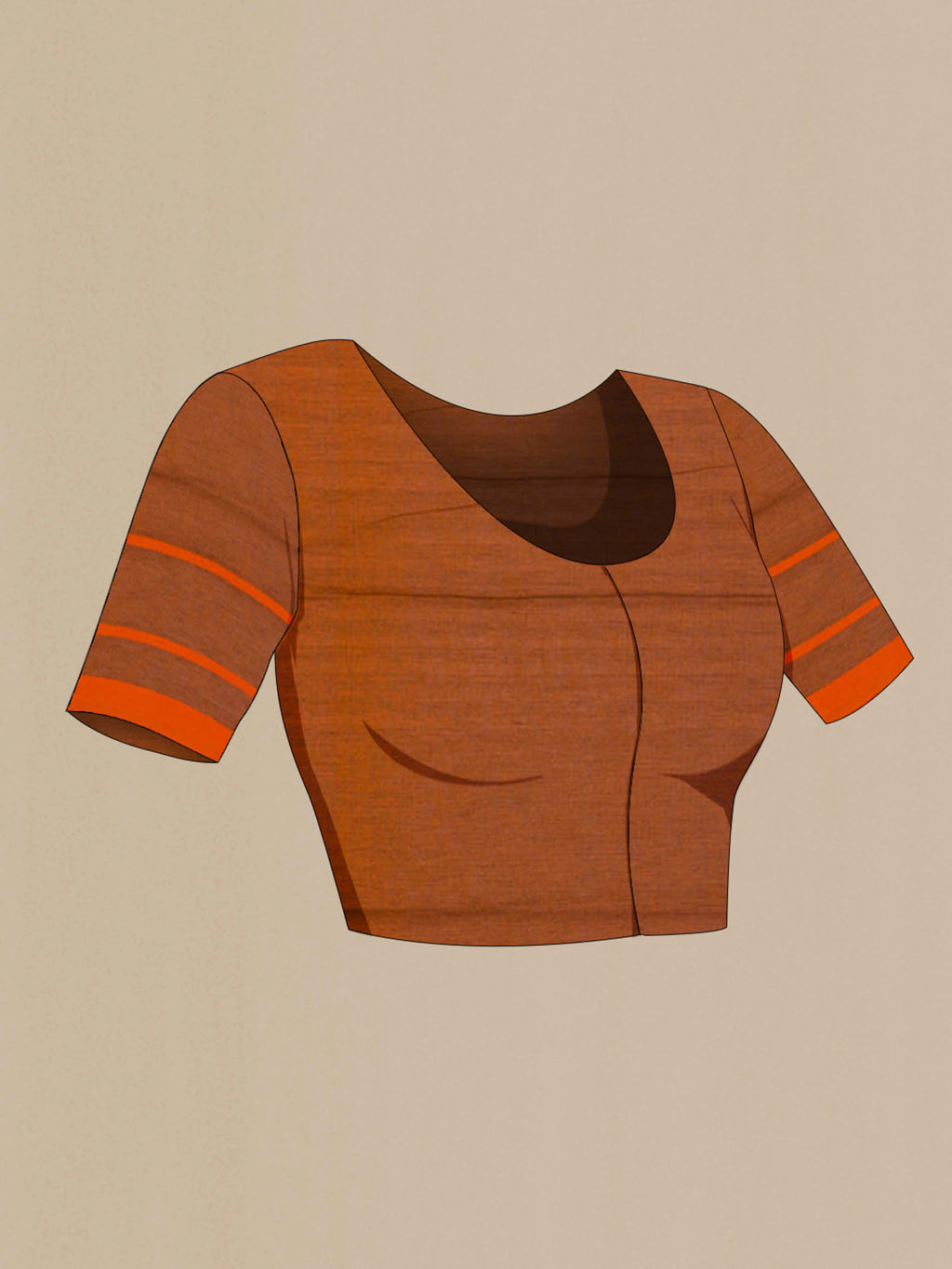 Close up image of the blouse of Chhaya, our Bengal cotton saree, draws inspiration from the clean, modern lines of Piet Mondrian A contrasting band forms the top border, creating a striking visual highlight across the body, while minimal stripes along the base and pallu introduce structure and balance Bold colour blocks reinterpret Chhaya, meaning shadow in Hindi, and the solid pallu completes the look with contemporary ease