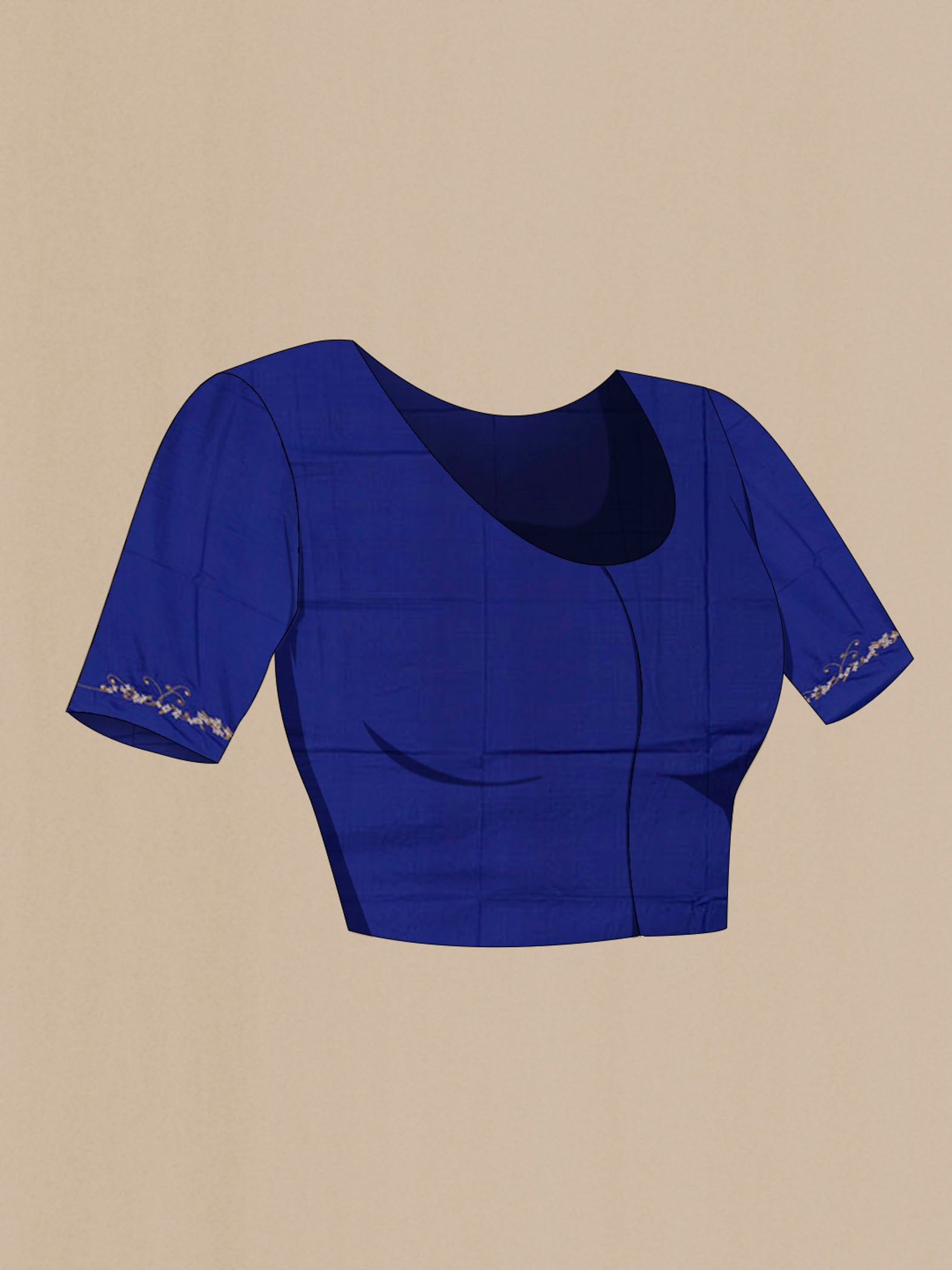 Close up image of the blouse of Blue Organza Silk Saree with Plain Body and Embroidery Border