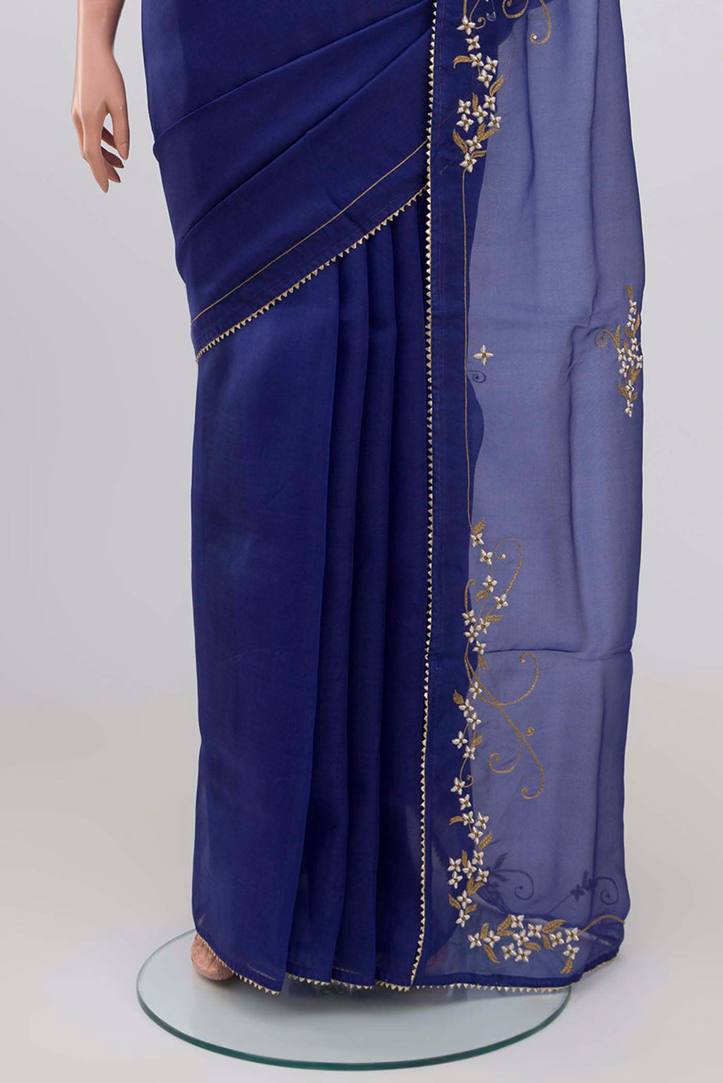 Border image of Blue Organza Silk Saree with Plain Body and Embroidery Border