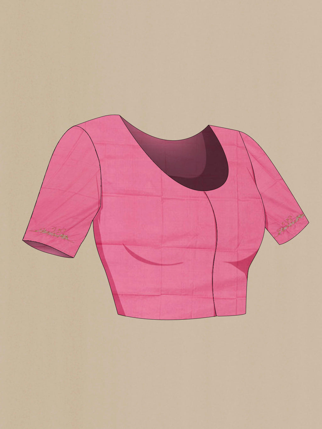 Close up image of the blouse of Pink Organza Silk Saree with Plain Body and Embroidery Border