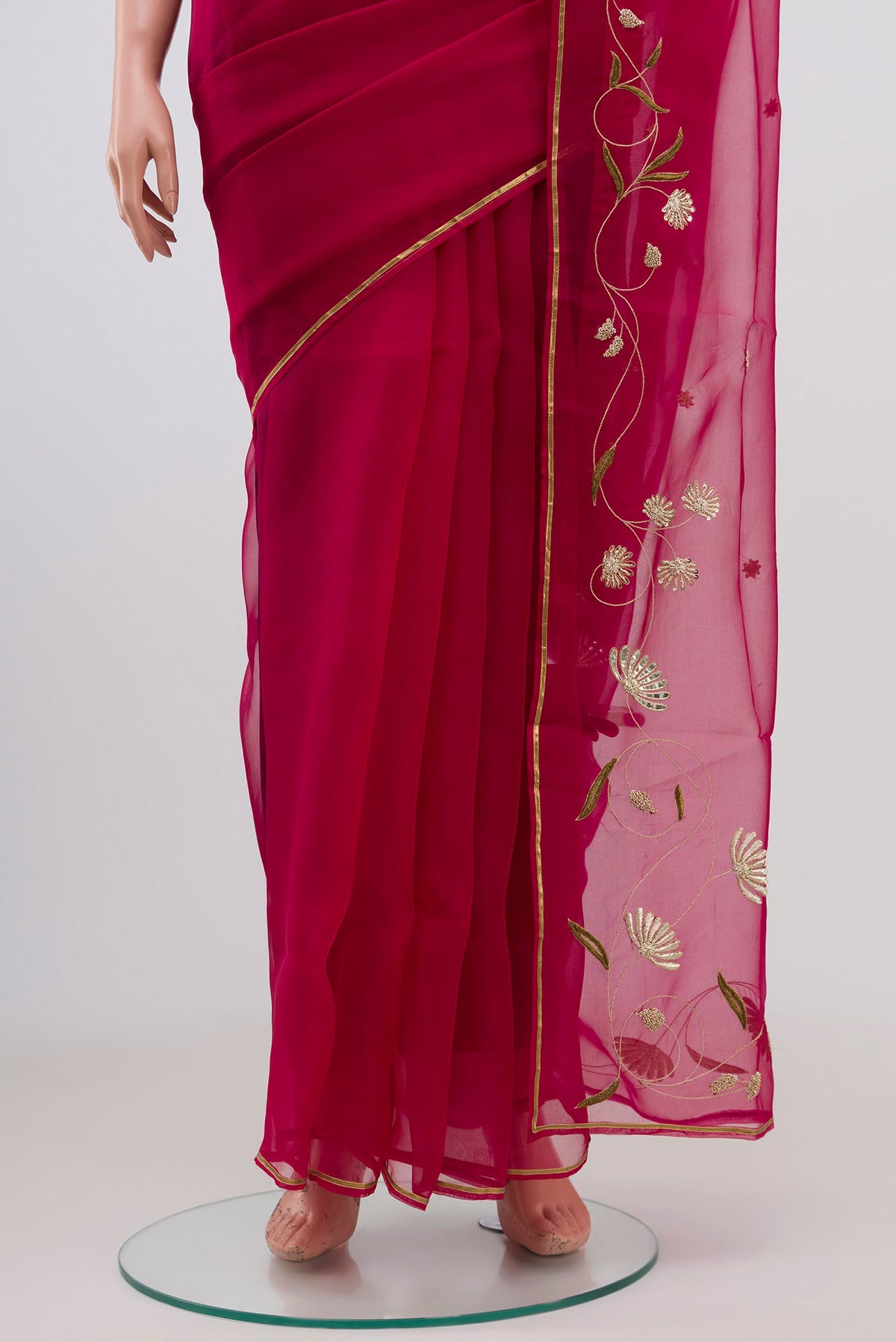 Border image of Pink Organza Silk Saree with Embroidery on the body and Embroidery Border