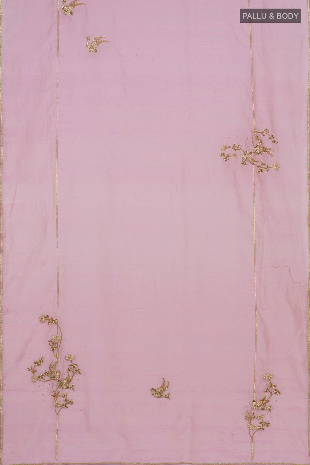 Flat view of Pink Silk Cotton Saree with Embroidery on the body and Embroidery Border