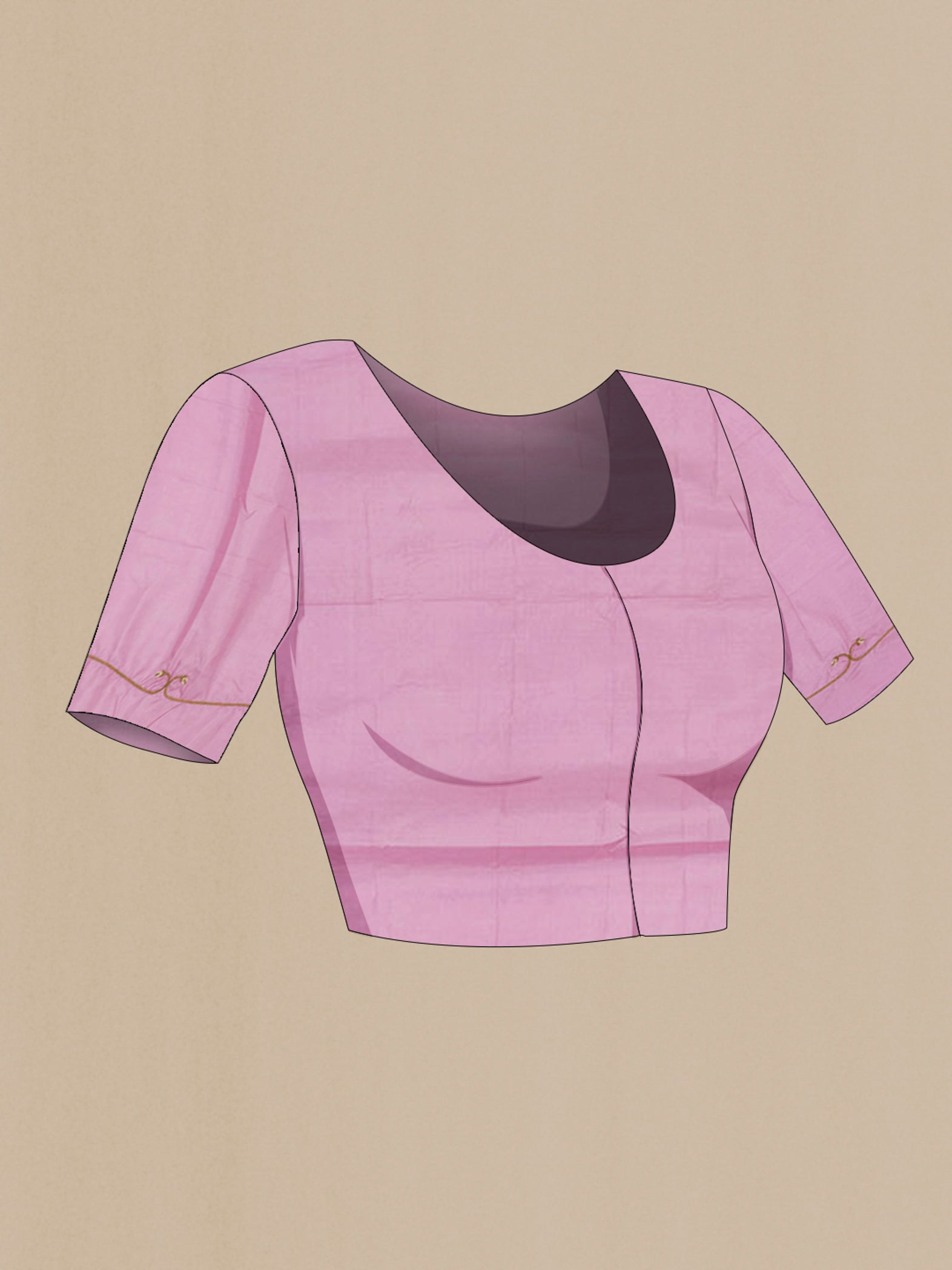Close up image of the blouse of Pink Organza Silk Saree with Embroidery on the body and Embroidery Border