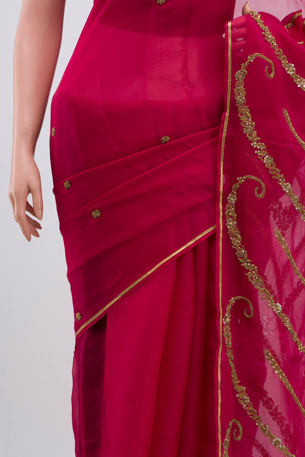 Border image of Pink Organza Silk Saree with Embroidery on the body and Embroidery Border