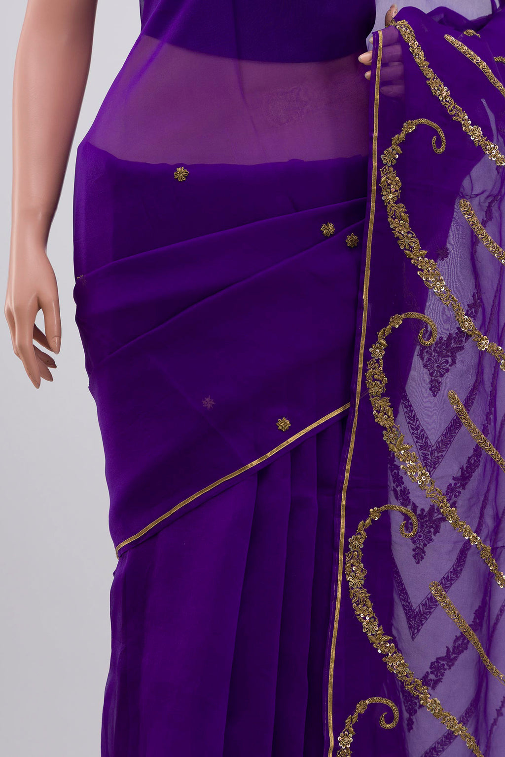 Border image of Violet Organza Silk Saree with Embroidery on the body and Embroidery Border