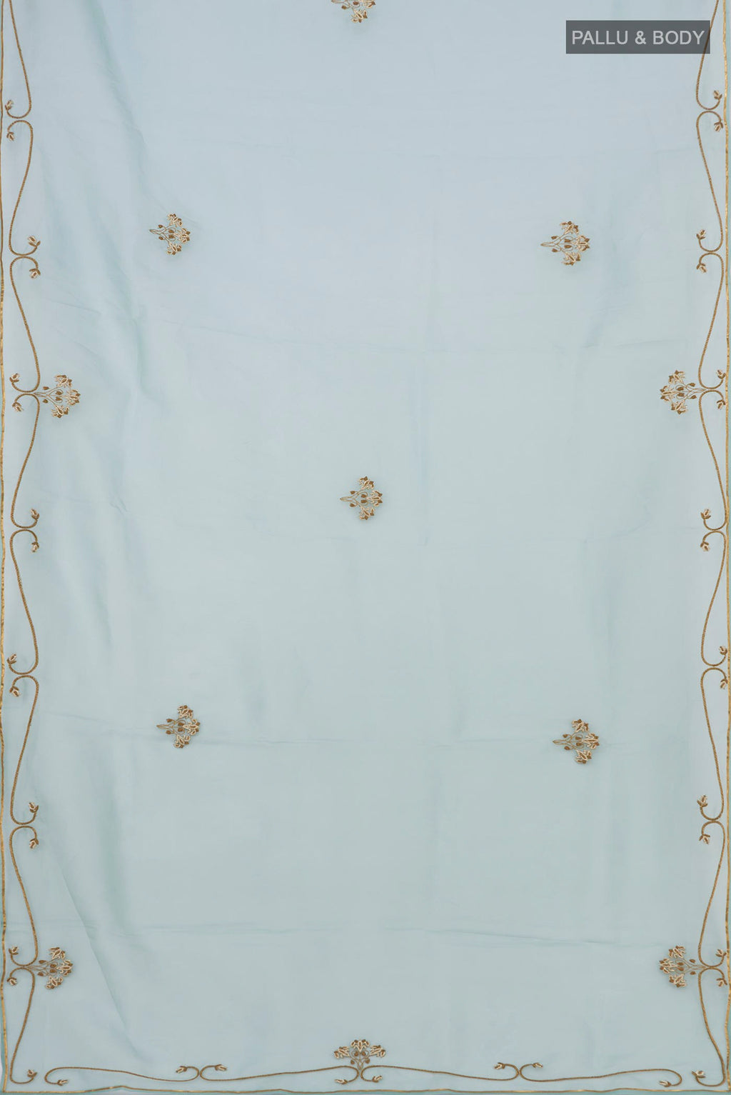 Flat view of Green Organza Silk Saree with Embroidery on the body and Embroidery Border
