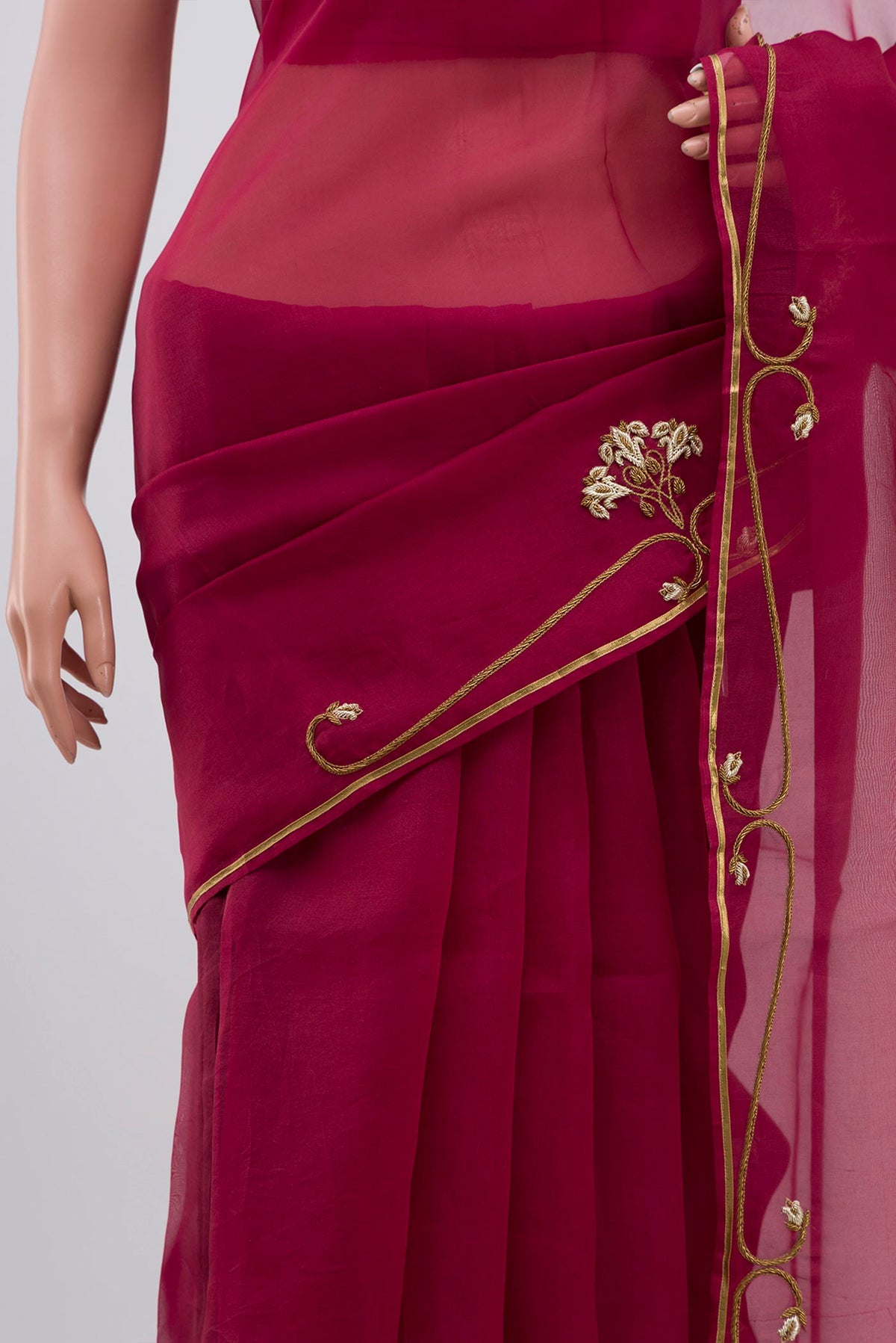 Border image of Maroon Organza Silk Saree with Embroidery on the body and Embroidery Border