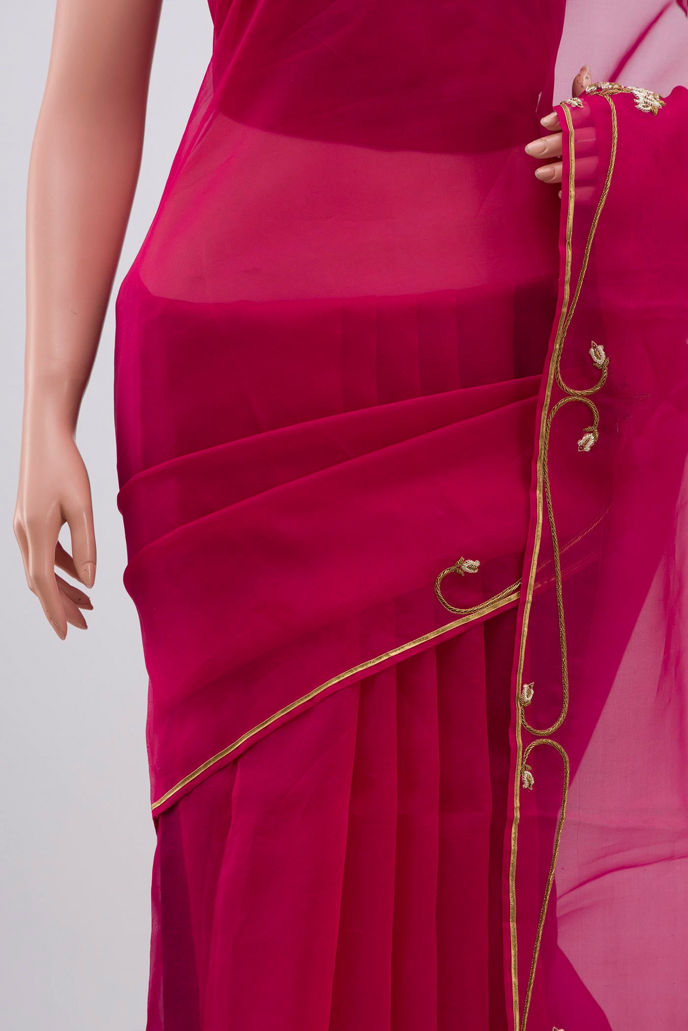Border image of Pink Organza Silk Saree with Embroidery on the body and Embroidery Border