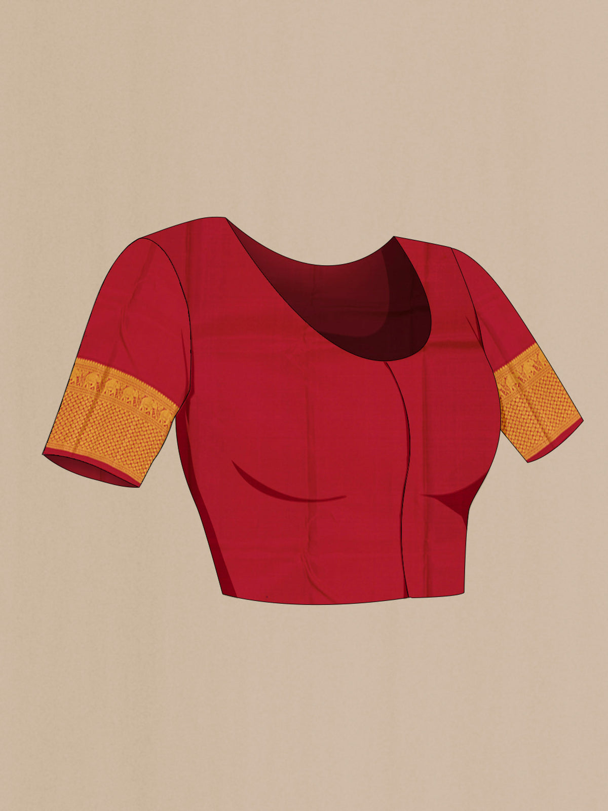 Close up image of the blouse of Maroon Kanchipuram Silk Saree with Thread Butta on the body and Thread Border