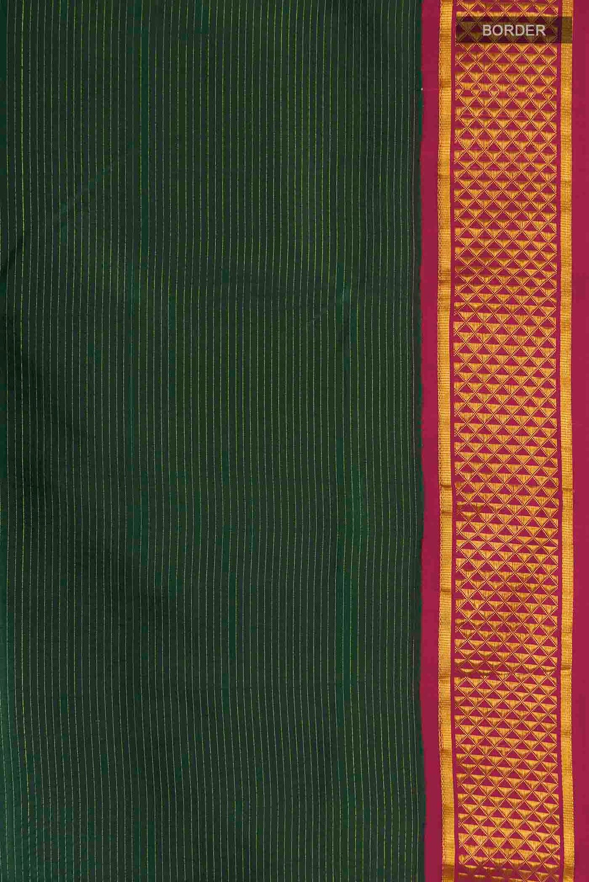 Border image of Pure Silk Pure Zari Green Kanchipuram Nine Yards Saree with Stripes on the body and Zari Border