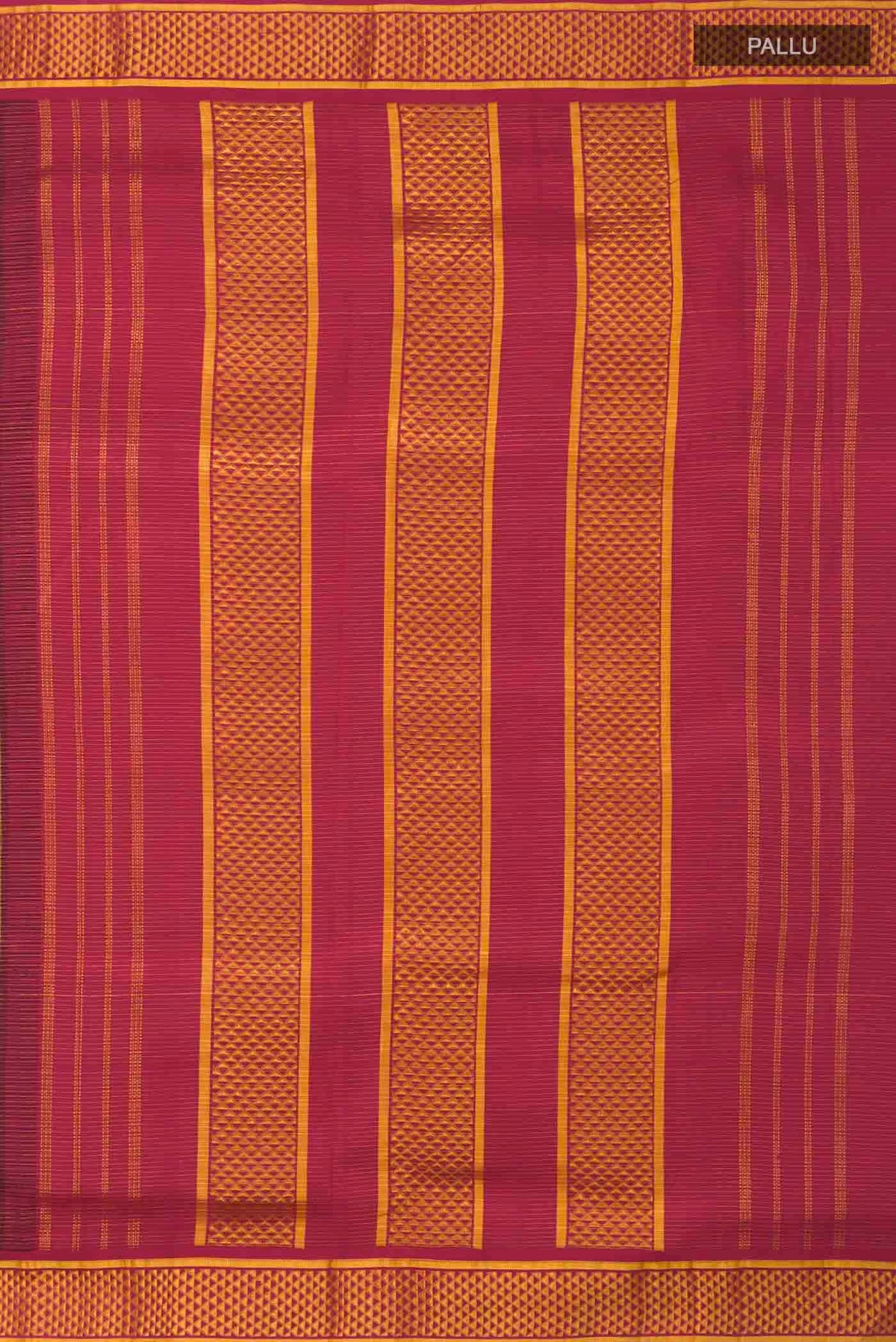 Close up image of the pallu of Pure Silk Pure Zari Green Kanchipuram Nine Yards Saree with Stripes on the body and Zari Border