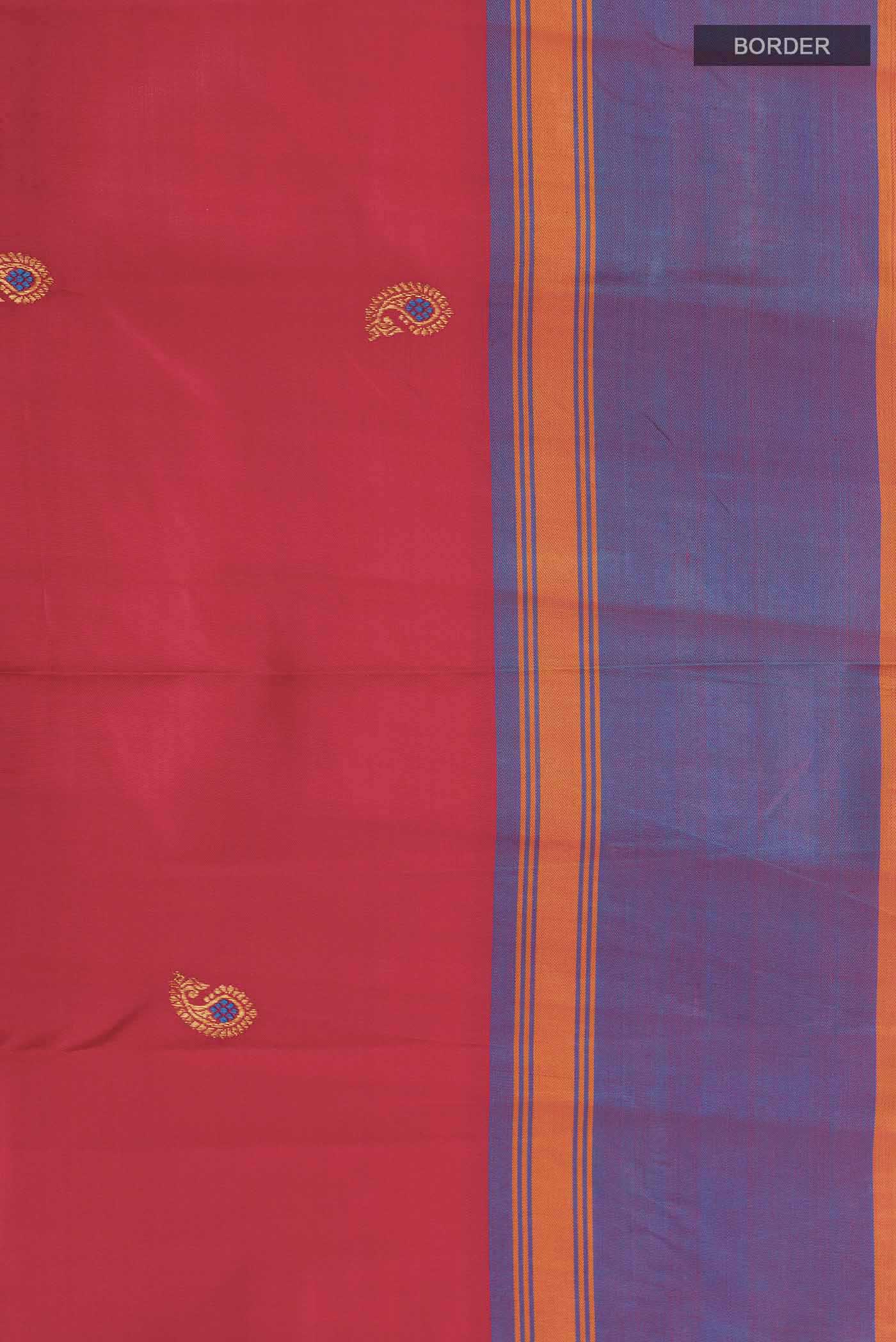 Border image of Red Kanchipuram Silk Saree with Zari Butta on the body and Plain Border