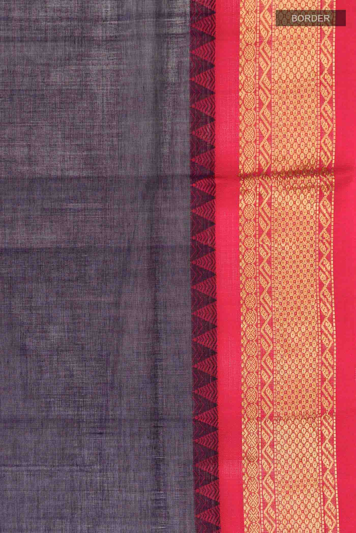 Border image of Navy Blue Silk Cotton Saree with Plain Body and Zari Border