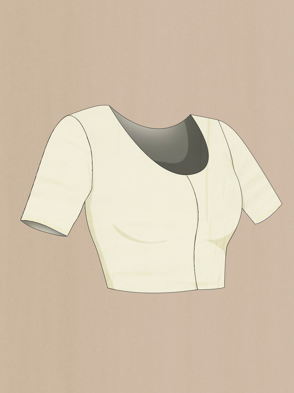 Close up image of the blouse of Beige Banarasi Silk Saree with Zari And Thread Butta on the body and Zari Border