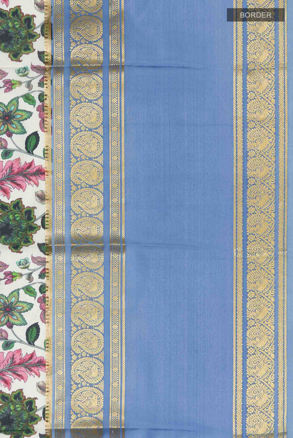 Border image of Green Mysore Crepe Saree with Floral Print on the body and Zari Border