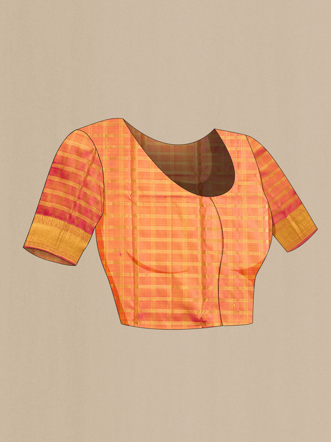 Close up image of the blouse of Yellow Kanchipuram Silk Saree with Zari Brocade on the body and Zari Border