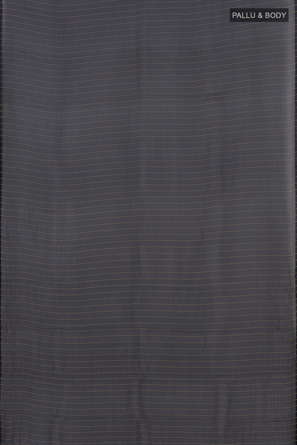 Flat view of Black Chiffon Saree with Zari Butta on the body and Without Border. 