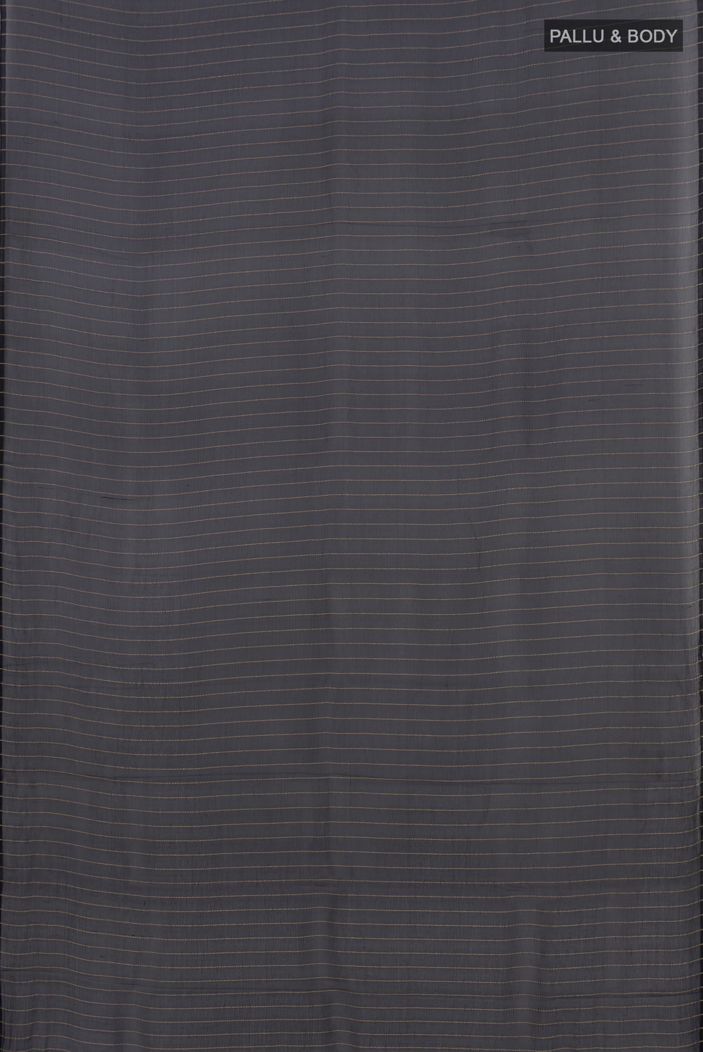 Flat view of Black Chiffon Saree with Zari Butta on the body and Without Border. 