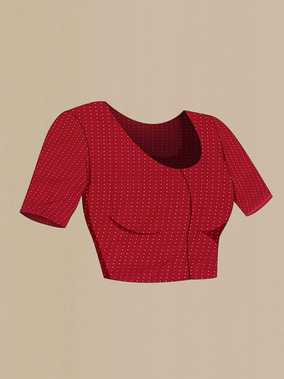 Close up image of the blouse of Maroon Mysore Crepe Saree with Checked design on the body and Zari Border
