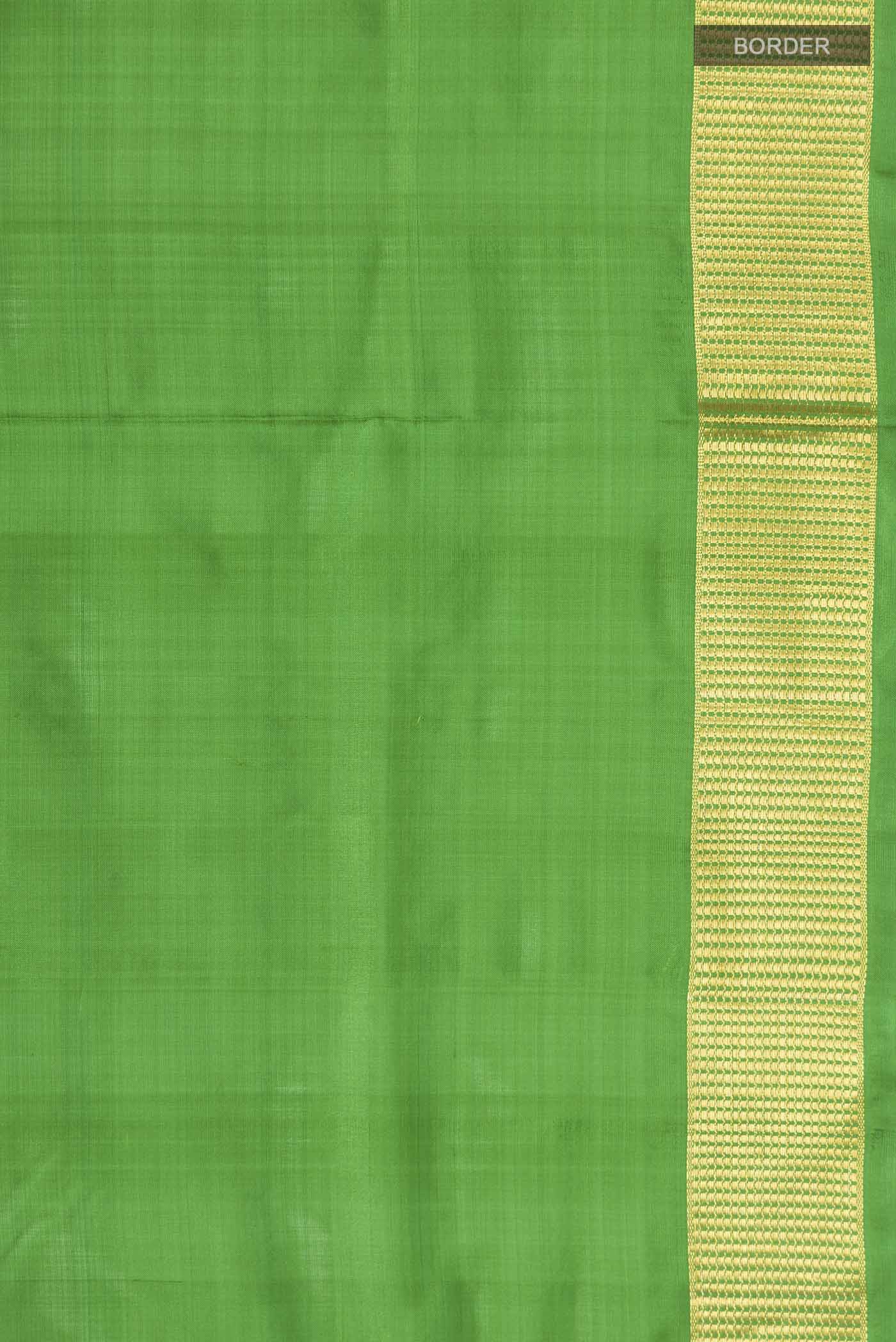 Border image of Green Kanchipuram Silk Nine Yards Saree with Plain Body and Zari Border