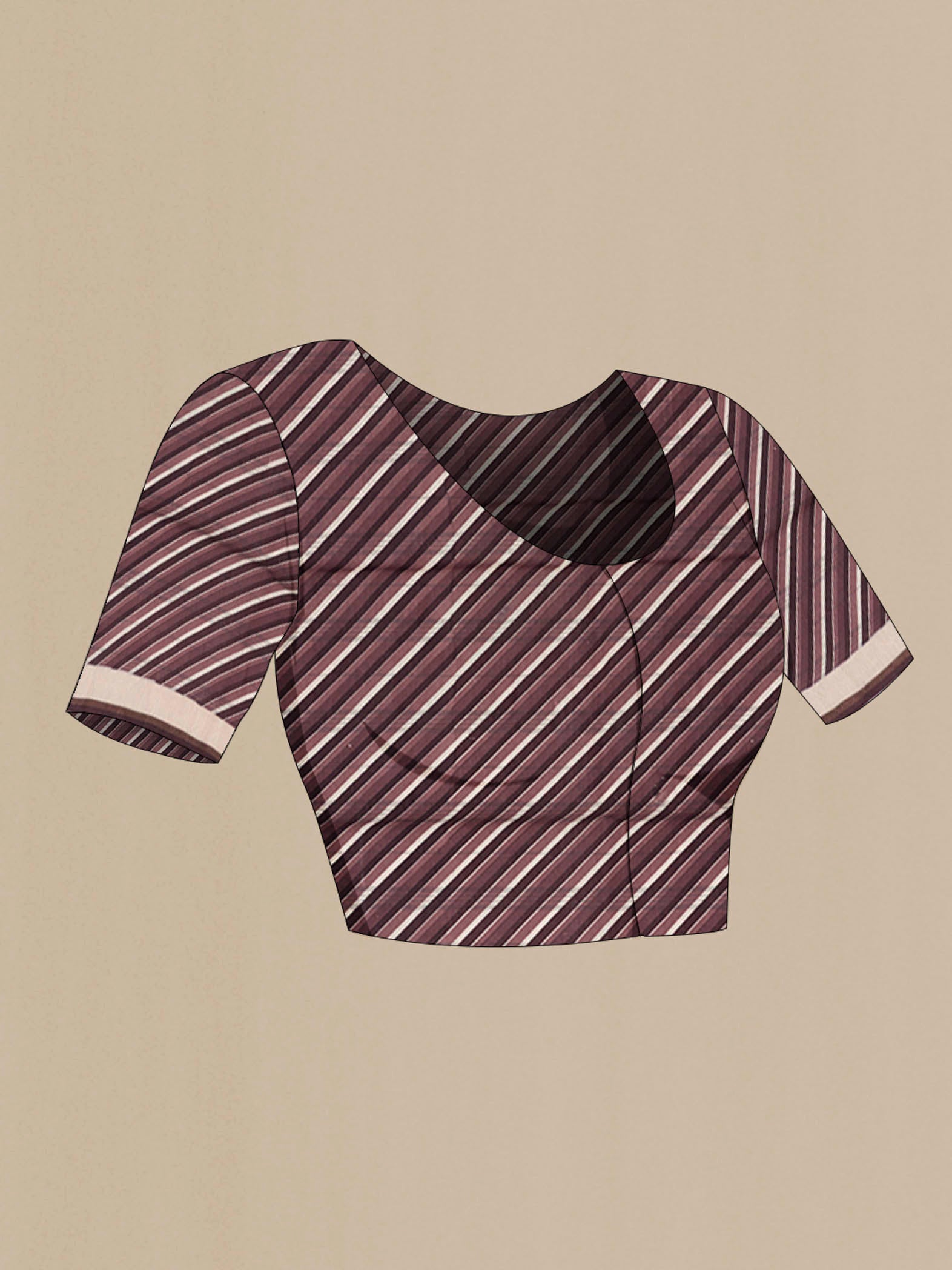 Close up image of the blouse of Brown Bhagalpuri Tussar Silk Saree with Printed design on the body and Zari Border