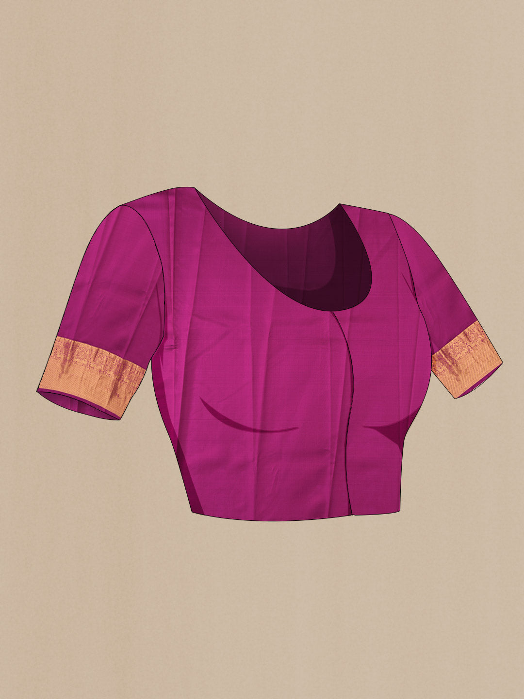 Close up image of the blouse of Pink Printed Silk Saree With Printed design on the body and Zari Border
