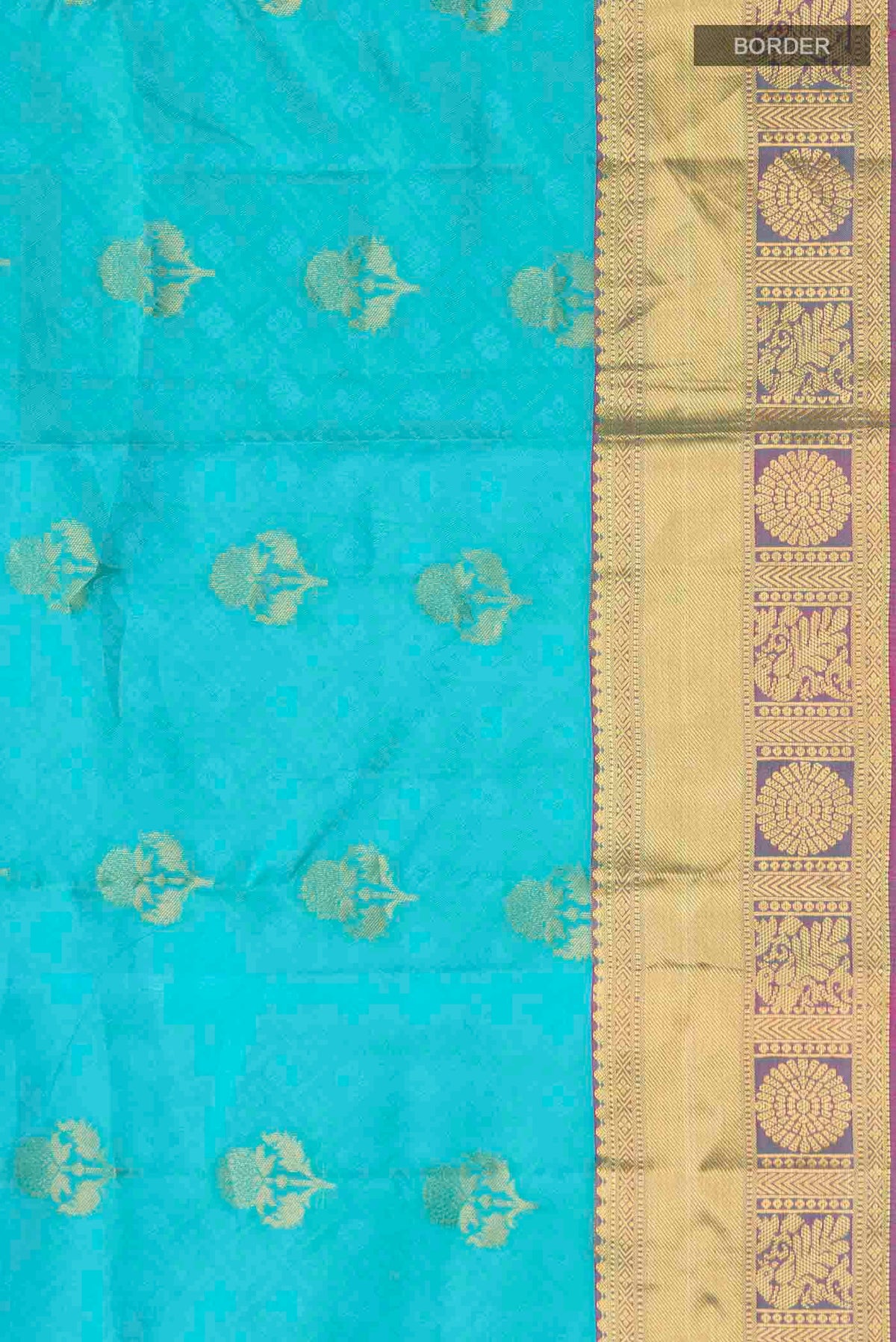 Border image of Blue Kanchipuram Silk Saree with Jacquard With Zari Butta on the body and Zari Border