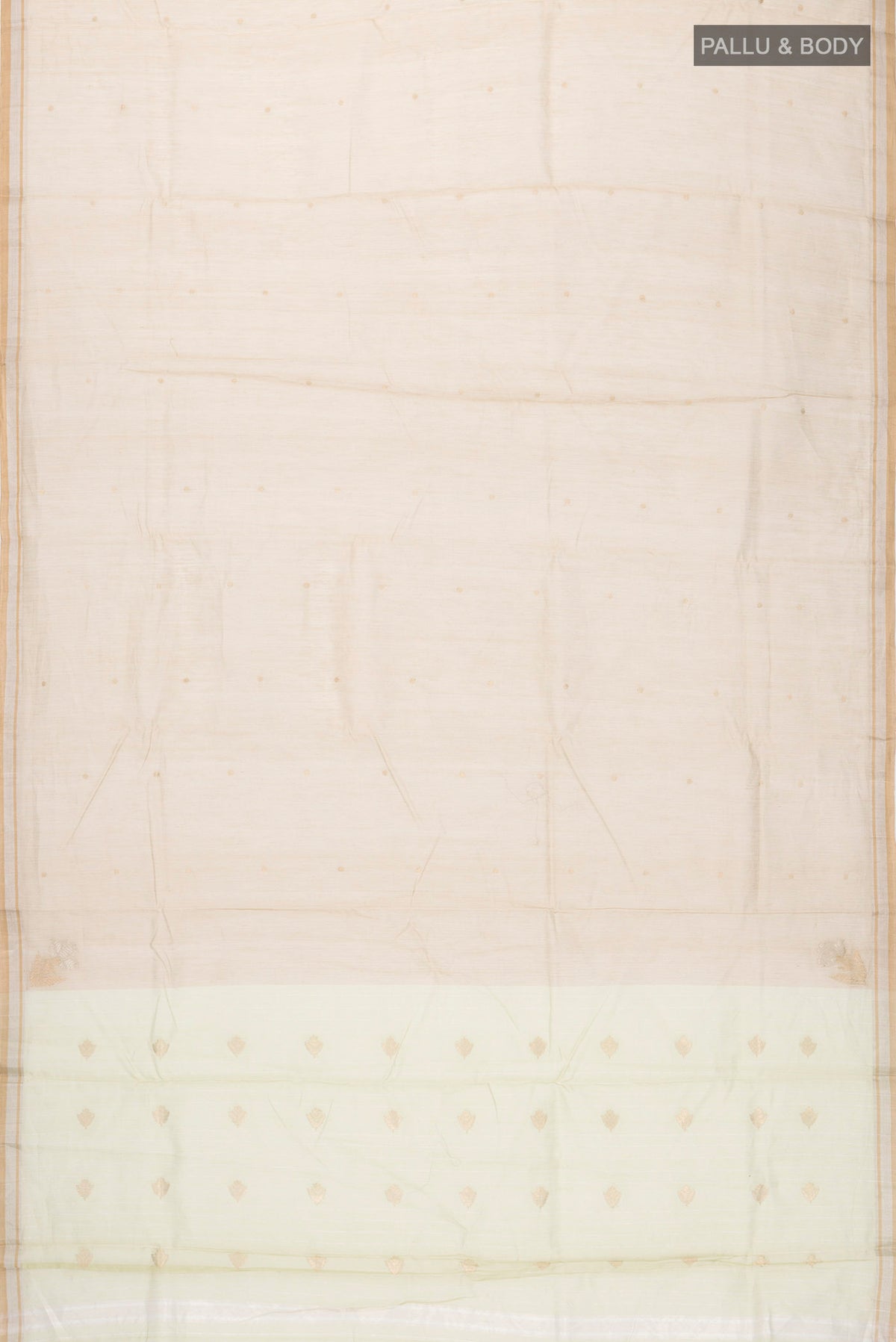 Flat view of Beige Chanderi Silk Cotton Saree with Zari Butta on the body and Zari Border