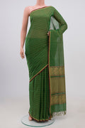 Green Coimbatore Cotton Saree with Checked design on the body and Without Border.  displayed on a mannequin