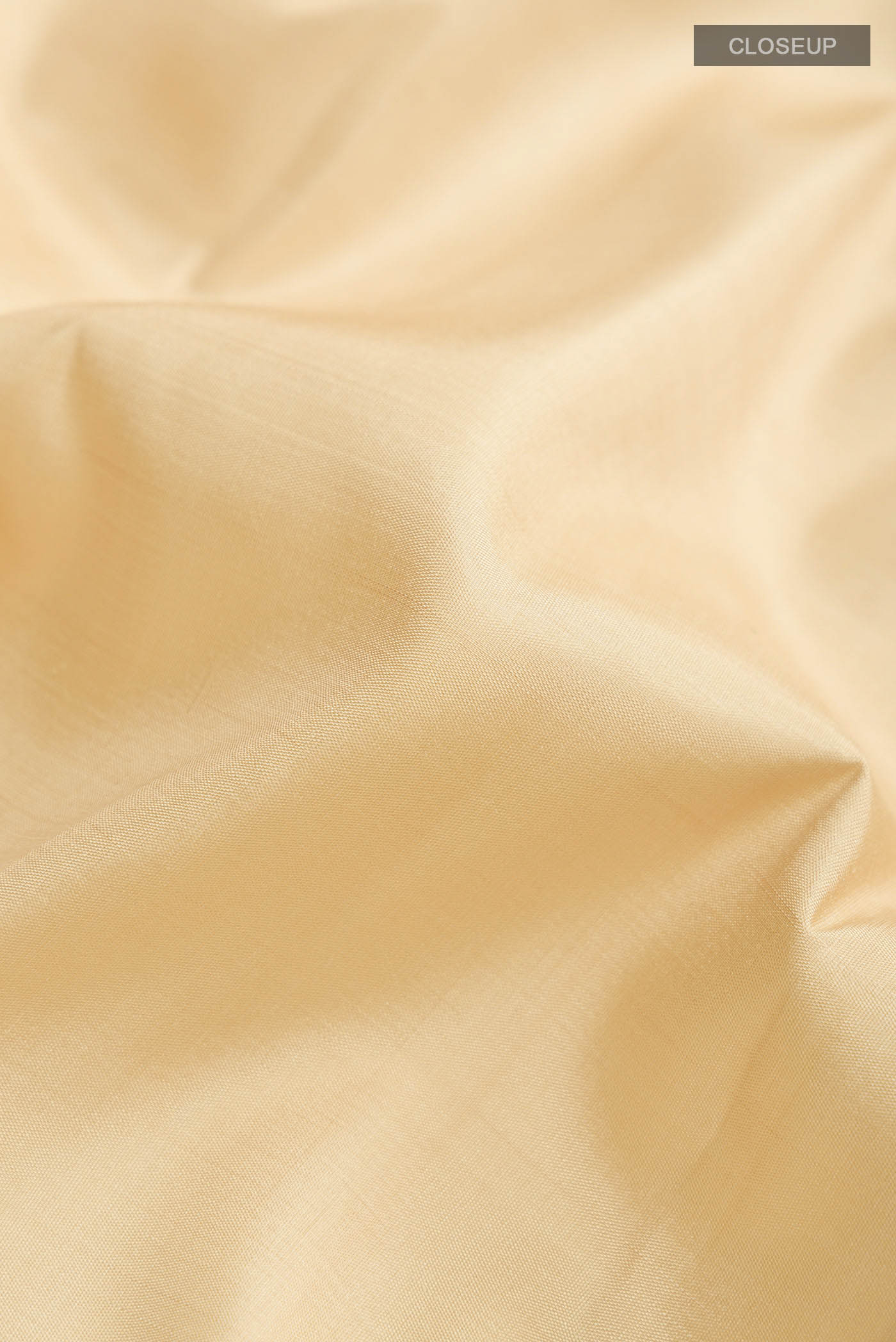 Close up of Sandal Kanchipuram Silk Saree with Plain Body and Zari Border displaying folds