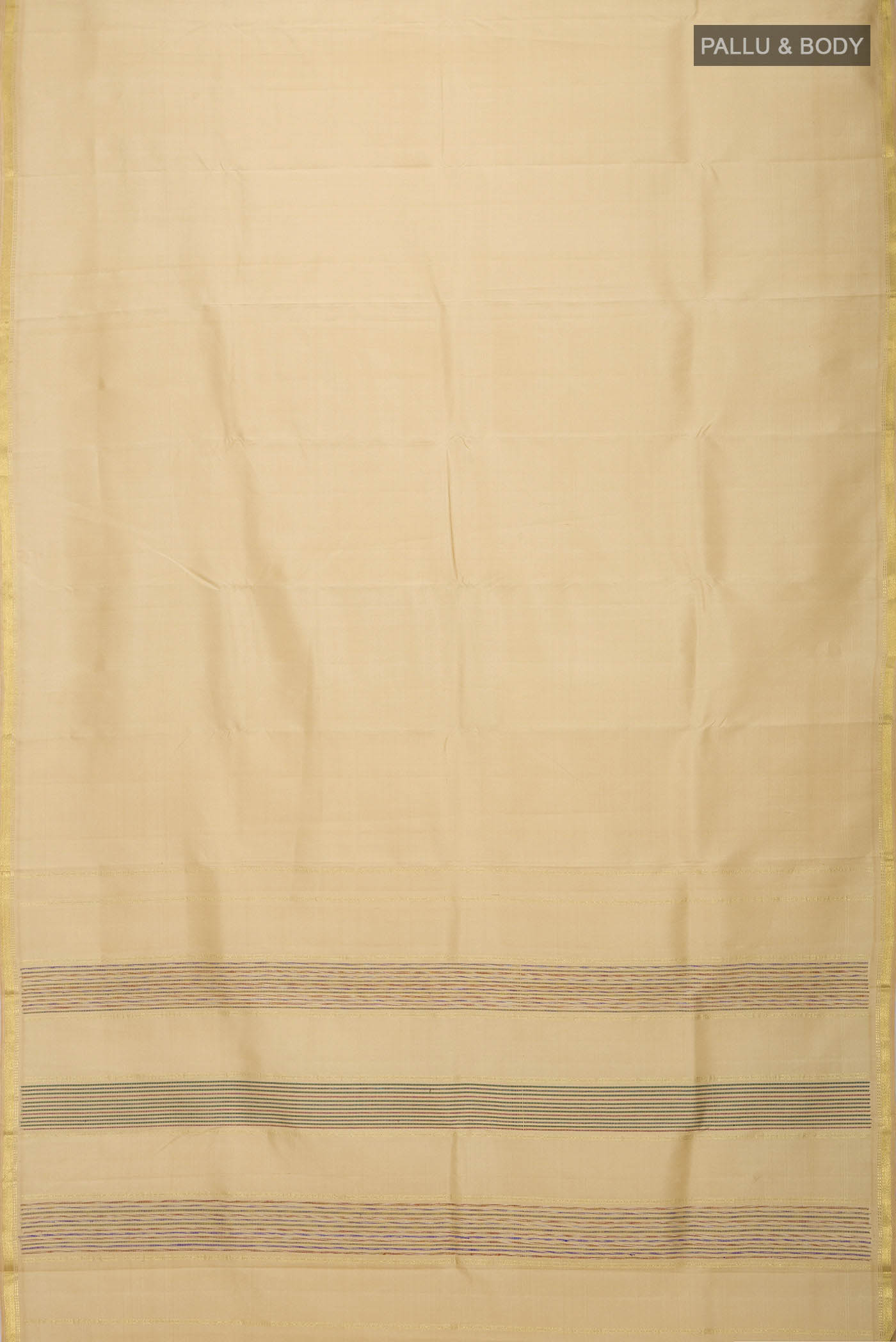 Flat view of Sandal Kanchipuram Silk Saree with Plain Body and Zari Border