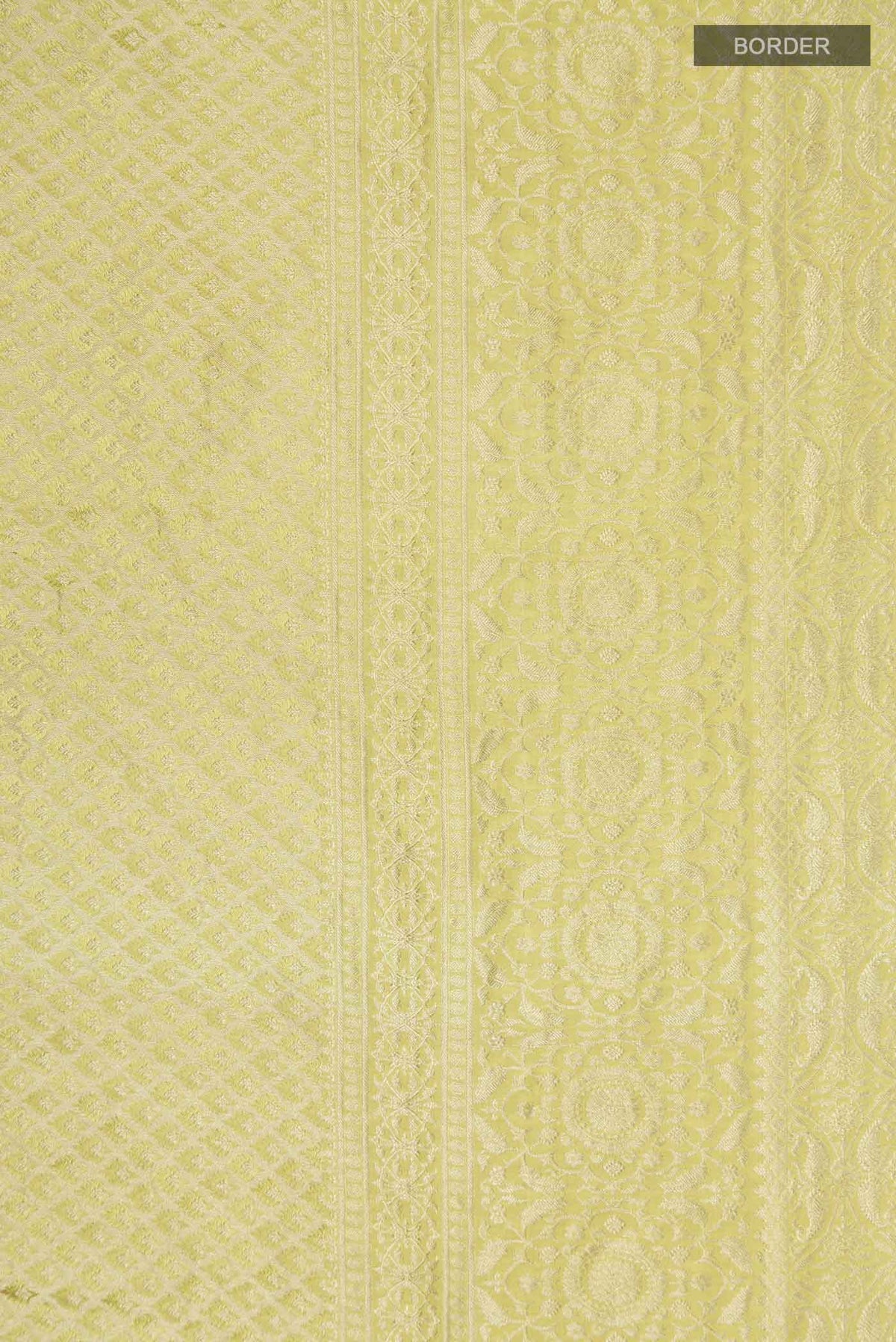 Border image of Yellow Mysore Crepe Saree with Zari Brocade on the body and Zari Border