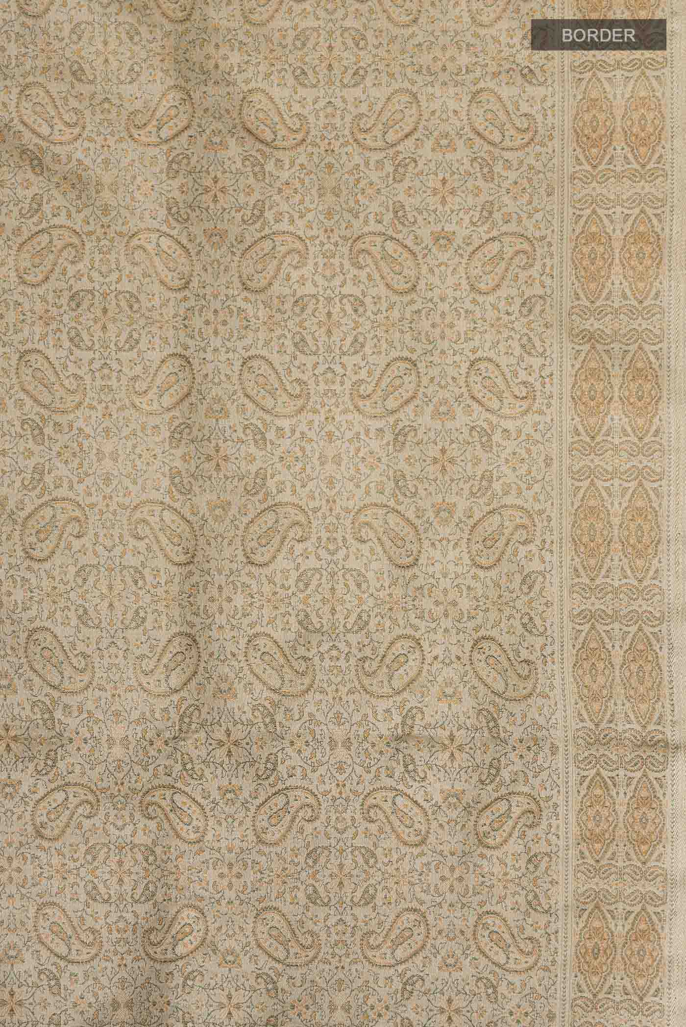 Border image of Beige Banarasi Tanchoi Silk Saree with Jacquard design on the body and Thread Border