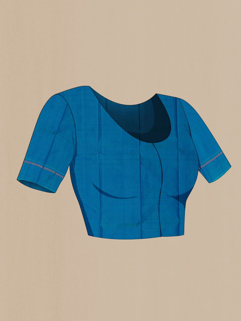 Close up image of the blouse of Pure Silk Royal Blue Kanjivaram Saree with Checked design on the body and Plain Border. 