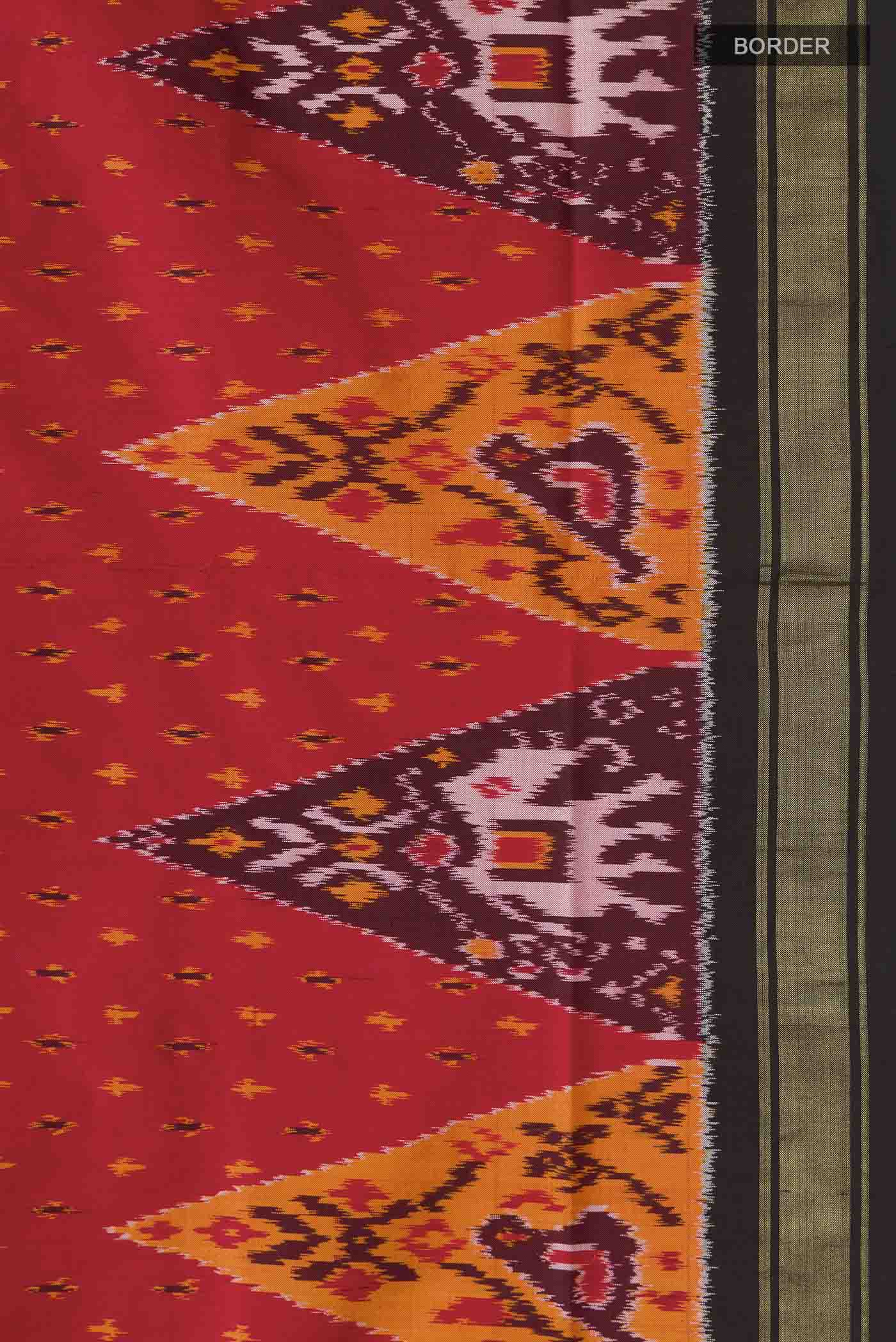 Border image of Red Pochampally Silk Saree with Pure Ikat on the body and Zari Border