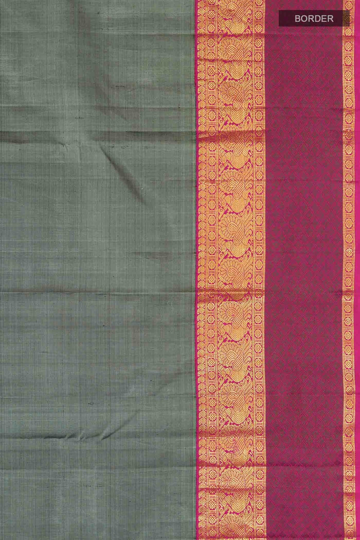 Border image of Grey Kanchipuram Silk Saree with Plain Body and Zari Border
