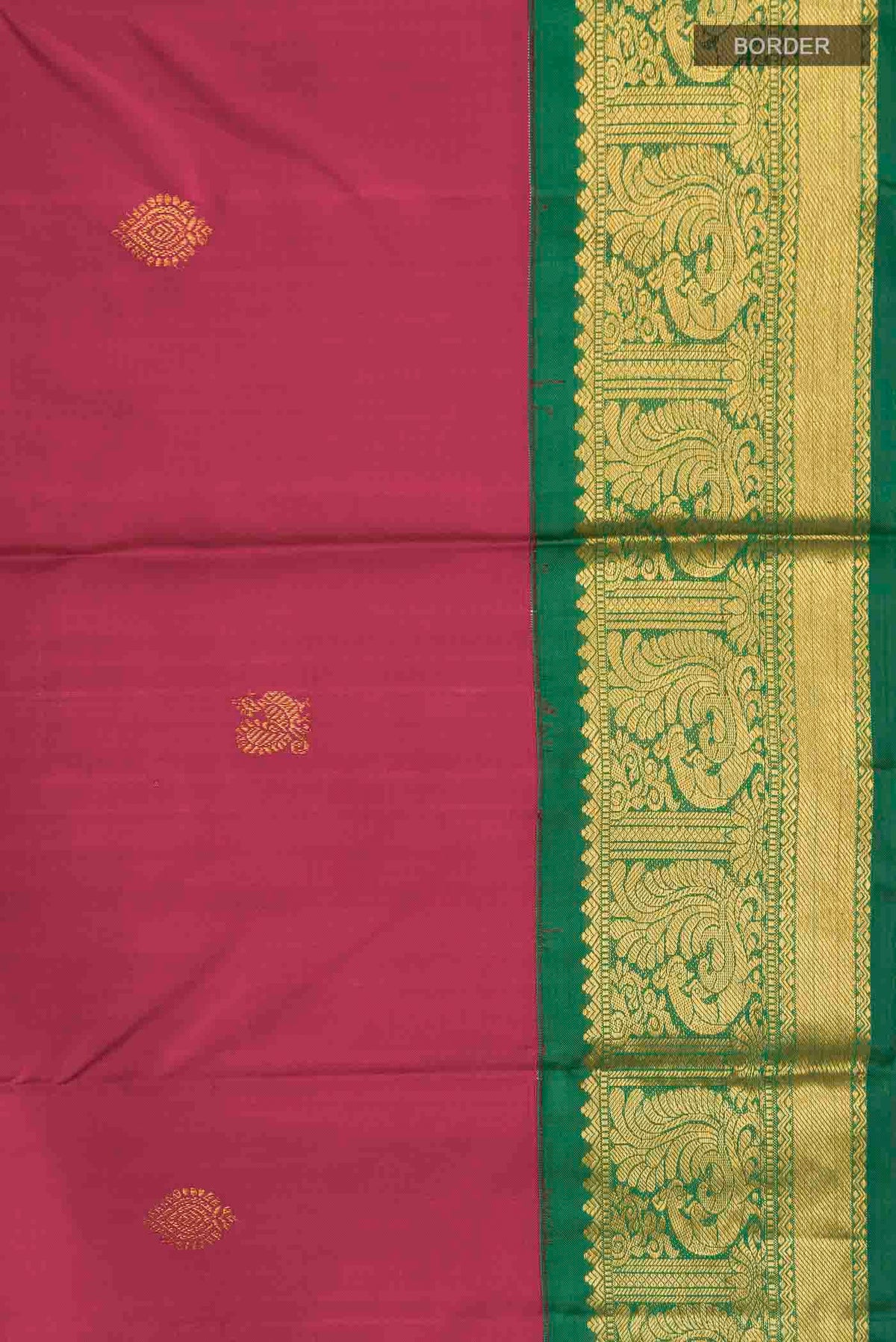 Border image of Magenta Kanchipuram Silk Saree with Zari Butta on the body and Zari Border