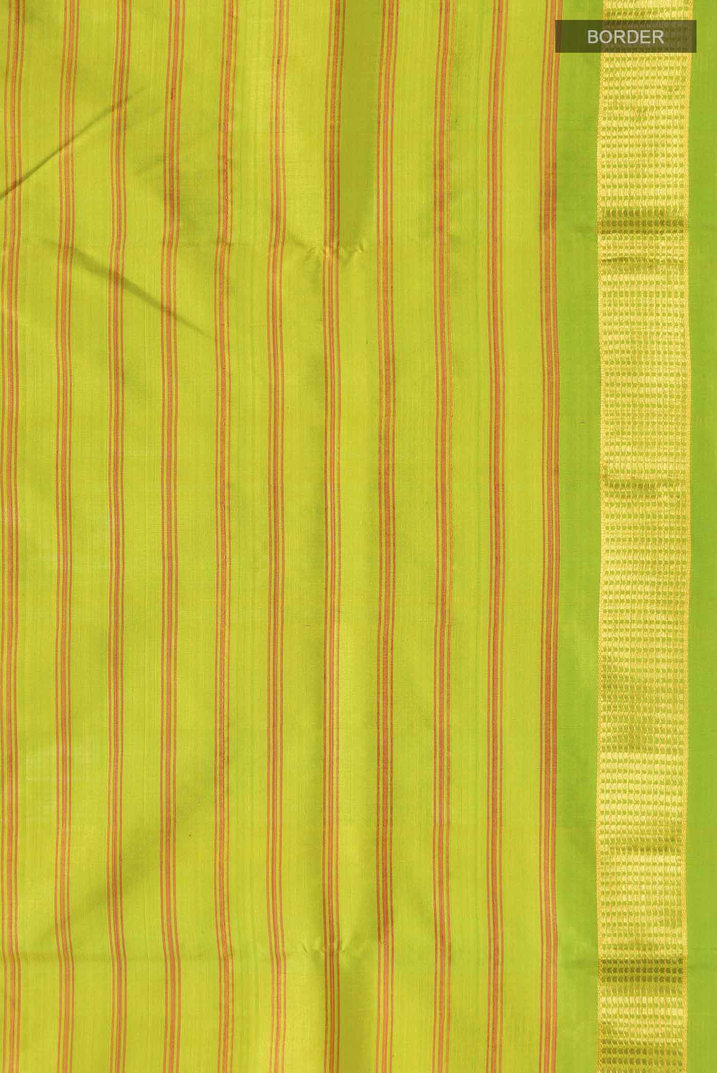 Border image of Green Kanchipuram Silk Nine Yards Saree with Stripes on the body and Zari Border