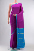 Pure Silk Pure Zari Purple Mysore Crepe Saree with Plain Body and Zari Border displayed on a mannequin
