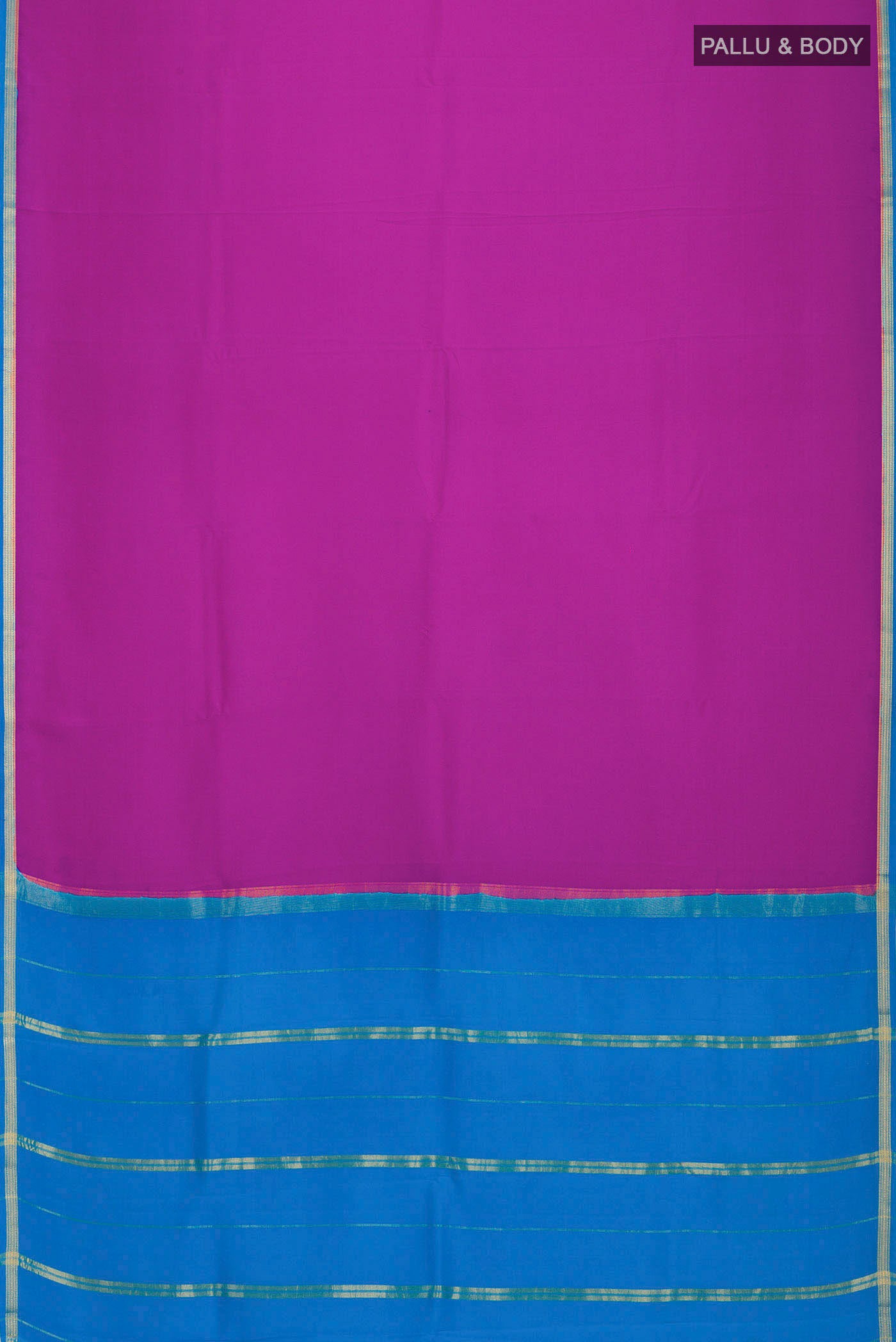 Flat view of Pure Silk Pure Zari Purple Mysore Crepe Saree with Plain Body and Zari Border