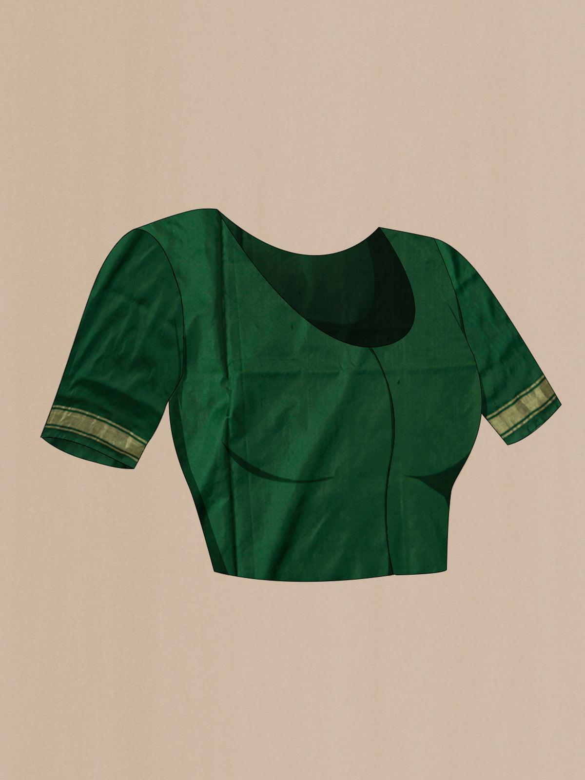 Close up image of the blouse of Green Pochampally Silk Saree with Pure Ikat on the body and Zari Border