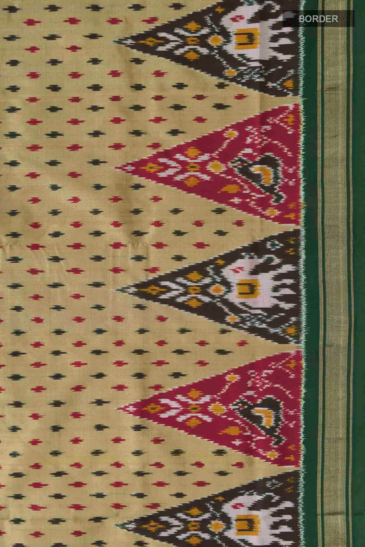 Border image of Green Pochampally Silk Saree with Pure Ikat on the body and Zari Border
