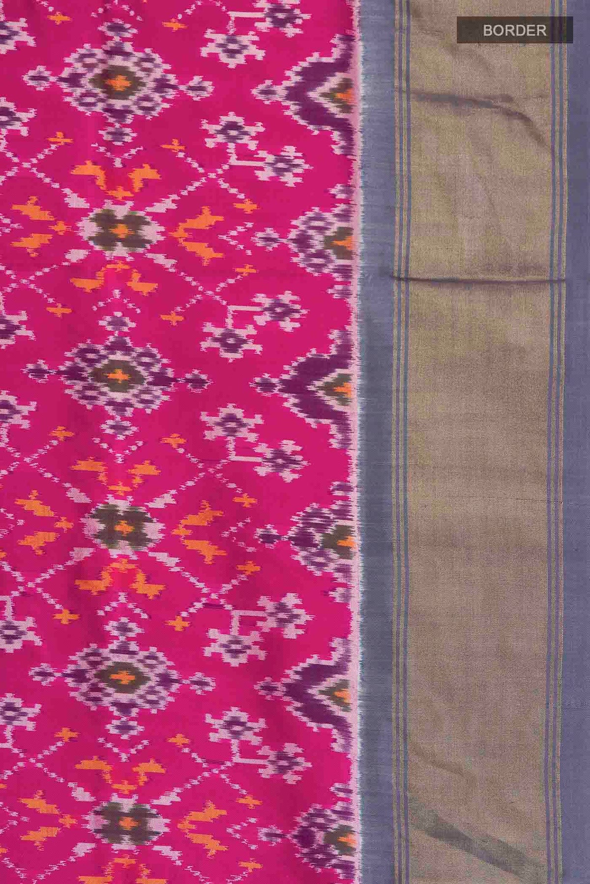 Border image of Pink Pochampally Silk Saree with Pure Ikat on the body and Zari Border
