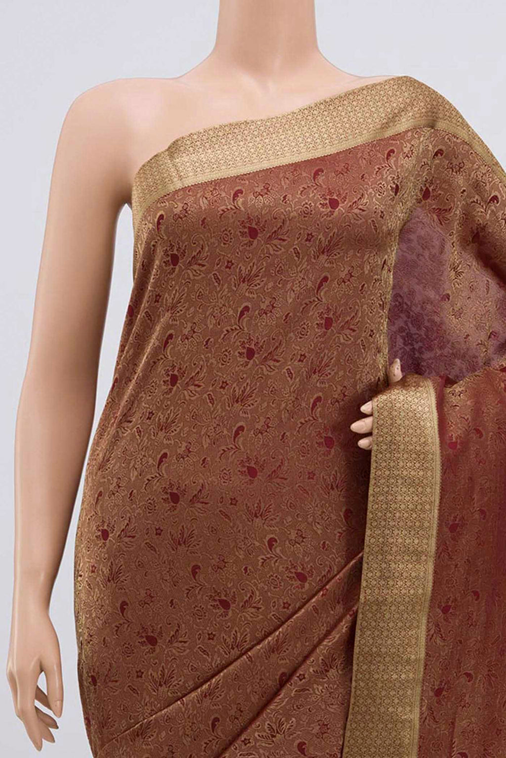 Border image of Maroon Mysore Crepe Saree with Zari Brocade on the body and Zari Border