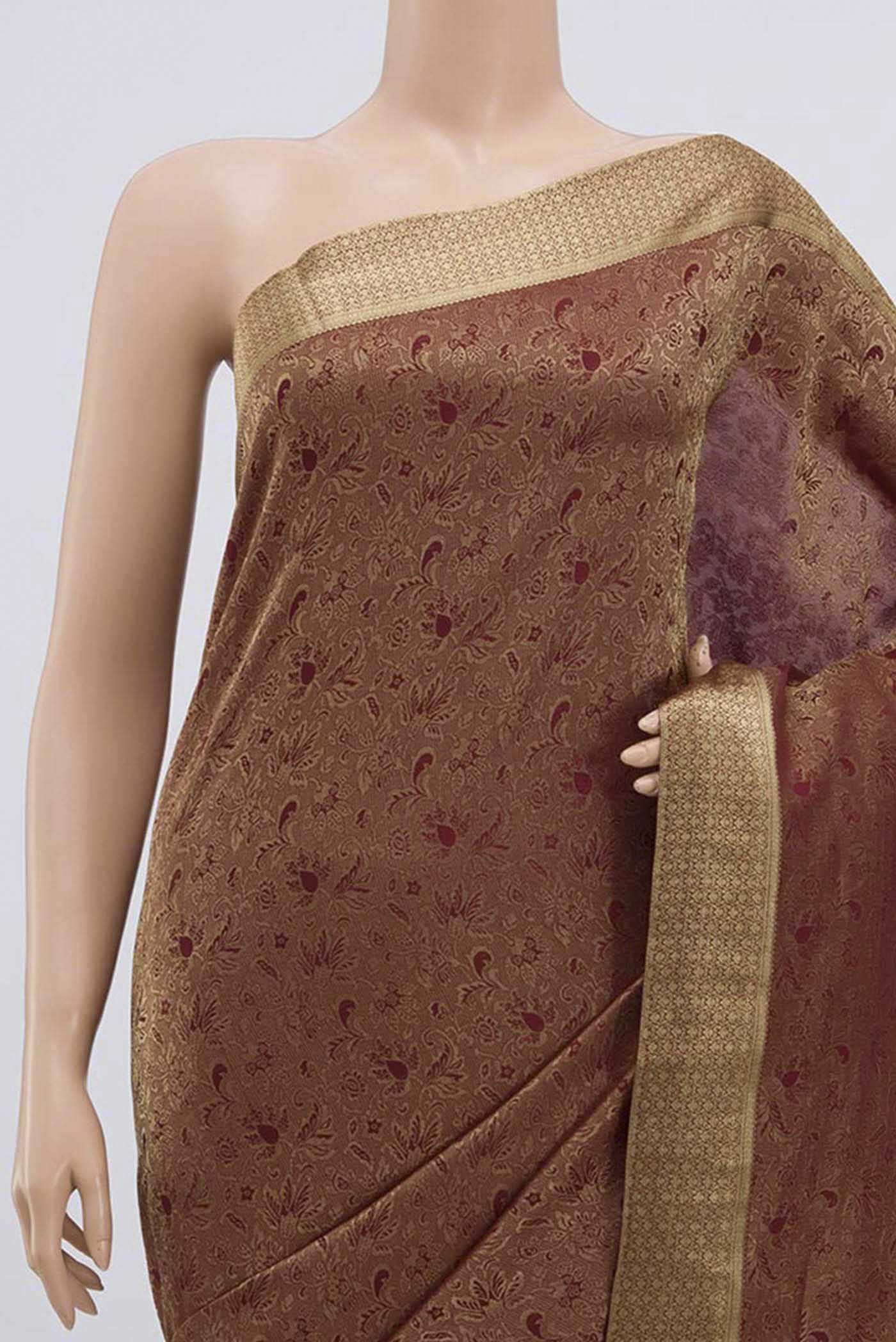 Border image of Maroon Mysore Crepe Saree with Zari Brocade on the body and Zari Border