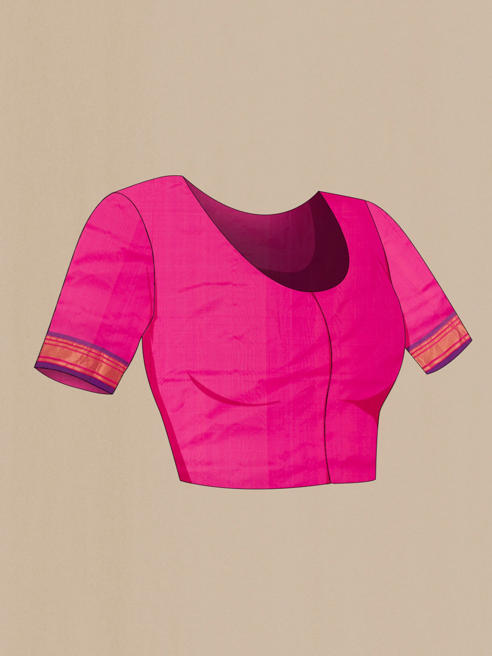 Close up image of the blouse of Pink Paithani Silk Saree with Zari Butta on the body and Zari Border. 
