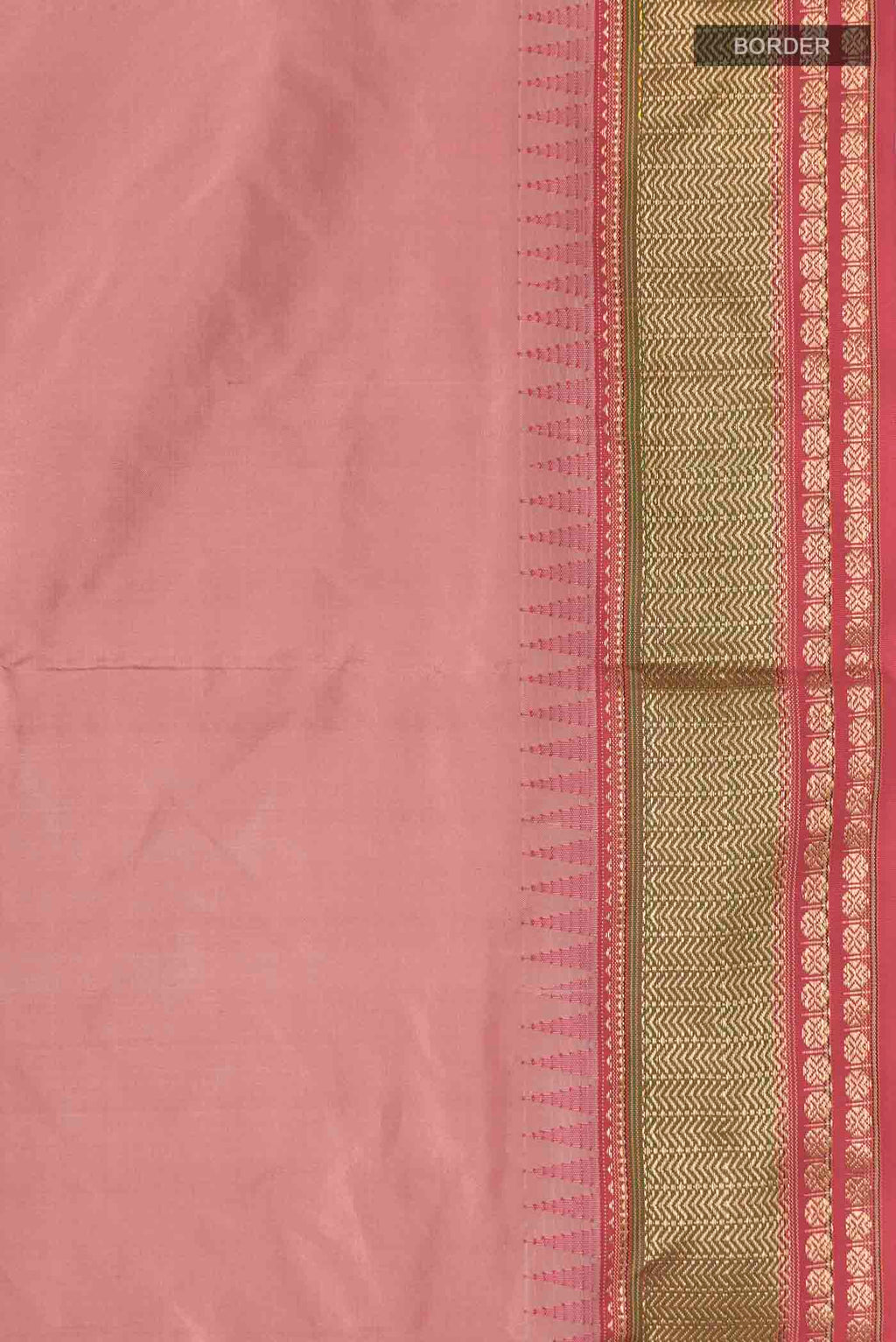 Border image of Peach Bangalore Silk Saree with Plain Body and Zari Border