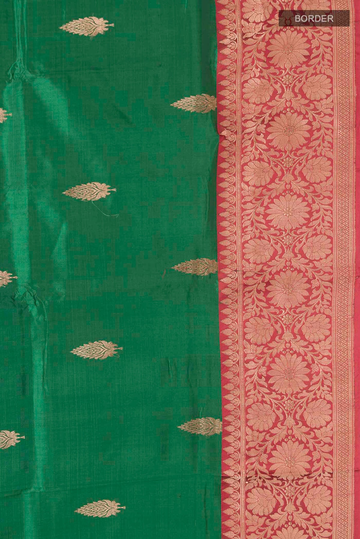 Border image of Green Banarasi Katan Silk Saree with Zari Butta on the body and Zari Border